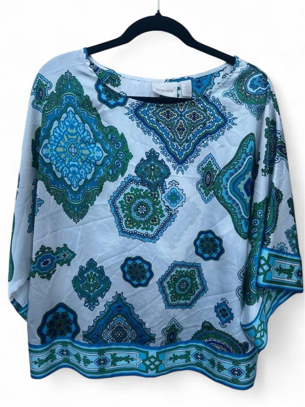 Chico's Blue & Green Medallion Print Tunic Top